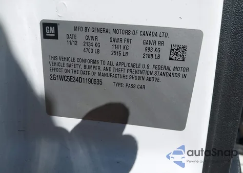 2013 Chevrolet Impala Ltz из США, поврежденный, VIN 2G1WC5E34D1190535